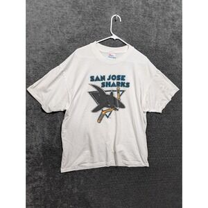 Vintage San Jose Sharks T Shirt XL White Single Stitch NHL Hockey 90s Distressed